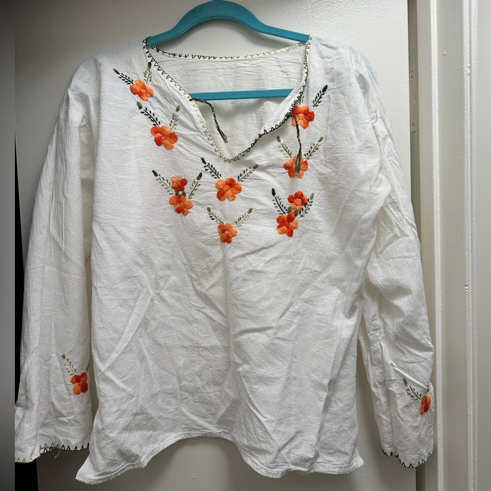 Embroidered White and Orange Women's Top